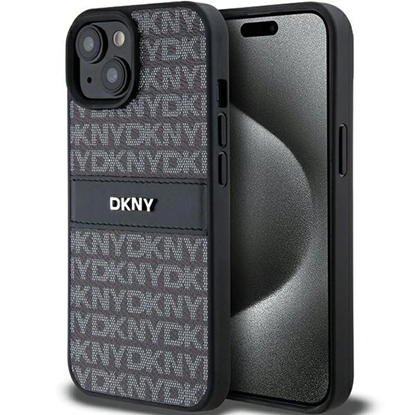 Attēls no DKNY DKNY Leather Mono Stripe & Metal Logo Case for iPhone 15 Plus / 14 Plus - Black