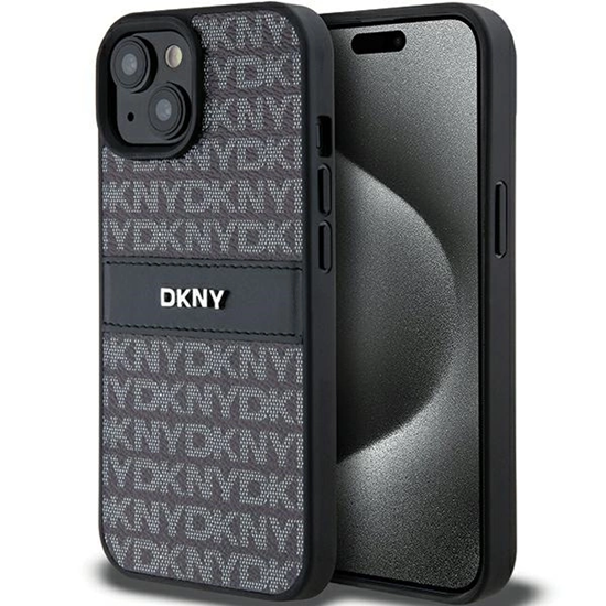 Picture of DKNY DKNY Leather Mono Stripe & Metal Logo Case for iPhone 15 Plus / 14 Plus - Black
