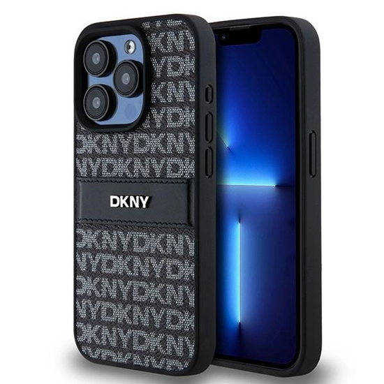 Picture of DKNY DKNY Leather Mono Stripe & Metal Logo case for iPhone 15 Pro - black
