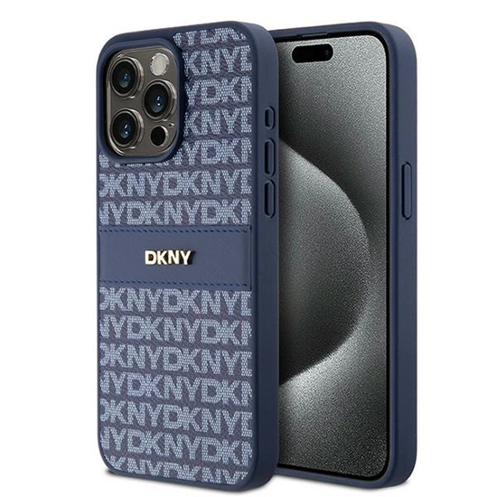 Picture of DKNY DKNY Leather Mono Stripe & Metal Logo case for iPhone 15 Pro Max - blue