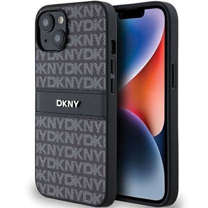 Attēls no DKNY DKNY Leather Mono Stripe & Metal Logo Case for iPhone 15/14/13 - Black