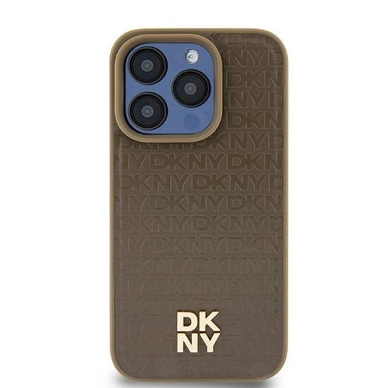 Picture of DKNY DKNY Leather Pattern Metal Logo MagSafe Case for iPhone 15 Plus / 14 Plus - Brown