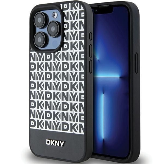 Picture of DKNY DKNY Leather Printed Pattern Metal Logo MagSafe Case for iPhone 15 Pro - Black