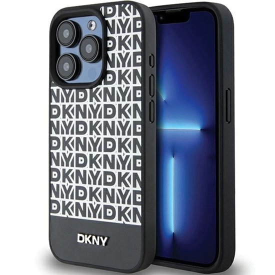 Picture of DKNY DKNY Leather Printed Pattern Metal Logo MagSafe Case for iPhone 15 Pro Max - Black