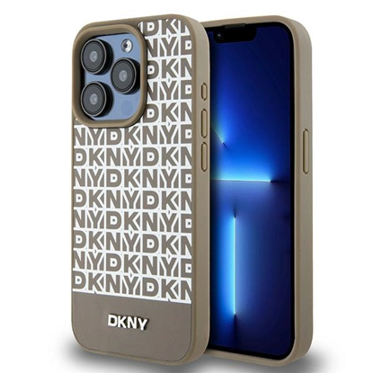 Attēls no DKNY DKNY Leather Printed Pattern Metal Logo MagSafe Case for iPhone 15 Pro Max - Brown