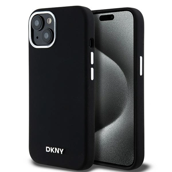 Picture of DKNY DKNY Liquid Silicone Small Metal Logo MagSafe Case for iPhone 15 Plus / 14 Plus - Black