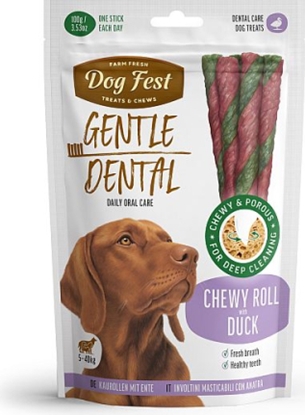 Attēls no Dogfest Dog Fest Dental Chewy roll with duck for adult dogs, 100g - papildbarības suņiem, košļājamā rulete ar pīli pieaugušiem suņiem, 100g