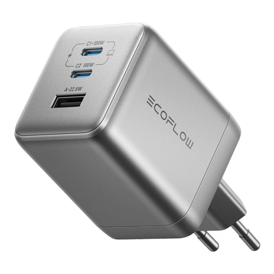 Picture of EcoFlow RAPID Pro 100W mains charger, 2xUSB-C, 1xU