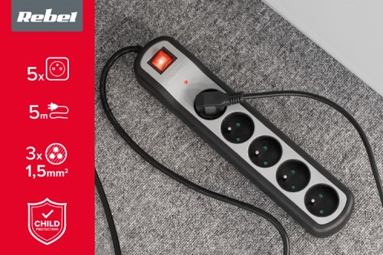 Изображение Elektrības Pagarinātājs 5 kontaktligzdas ar slēdzi 3m | 3x1.5 mm