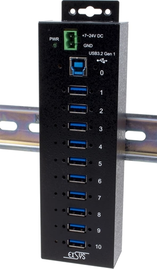 Picture of Exsys EX-1510HMVS 10 Port USB 3.2 Gen1 Managed Metall HUB mit 15KV ESD Überspannungs-Schutz Din-Rail