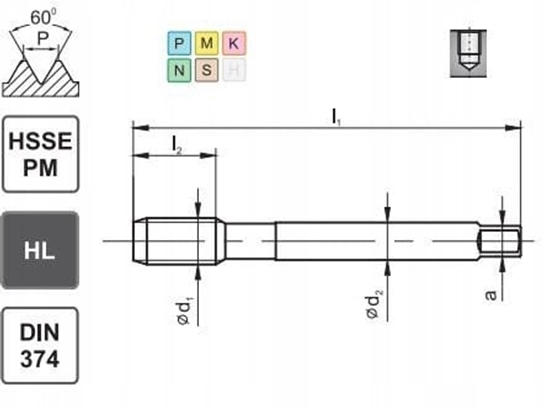 Изображение Fanar GWINTOWNIK M12x1,25 DIN-374C R45 (6H) HSSE-PM HL MASTERTAP