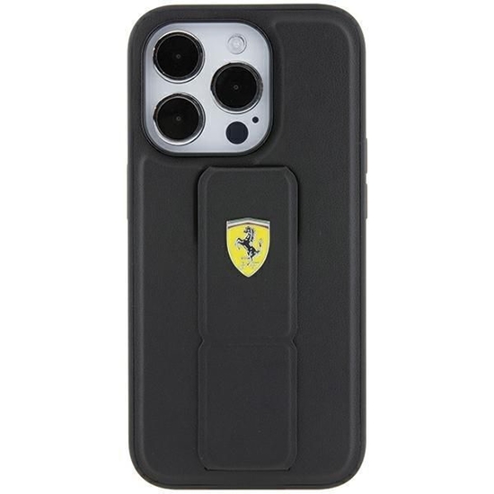 Picture of Ferrari Ferrari Grip Stand Metal Logo case for iPhone 15 - black