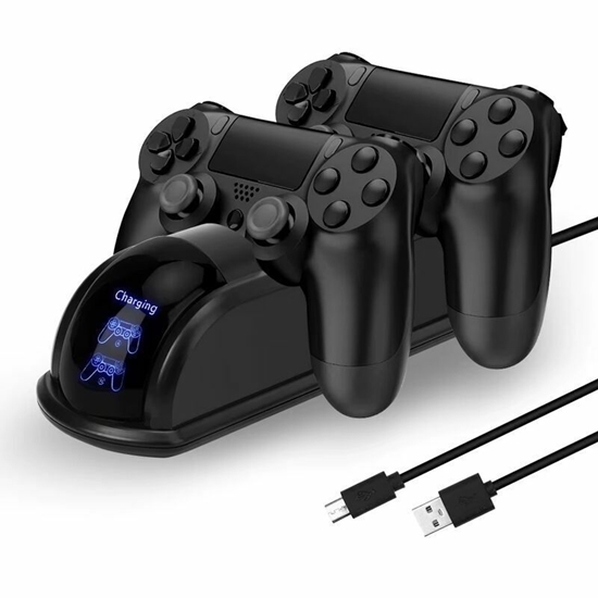 Picture of GameBox D4 Dual Slot Charger Dock Stand for Play Station 4 Controllers with LED Light Black