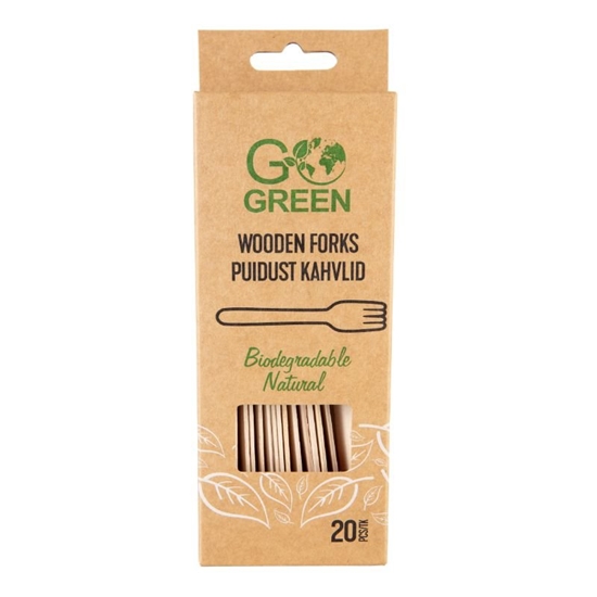 Изображение GoGreen 1900960 wooden forks 20pcs