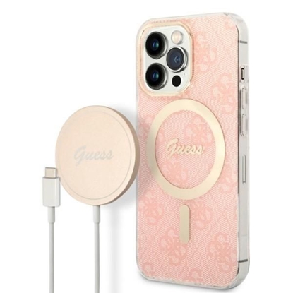 Изображение Guess Set Guess GUBPP13LH4EACSP Case+ Charger iPhone 13 Pro pink/pink hard case 4G Print MagSafe