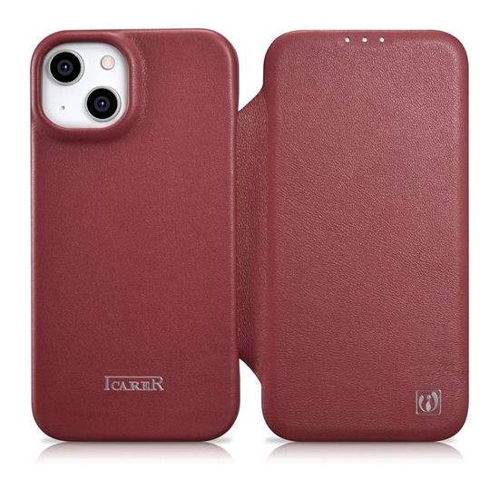 Picture of iCarer iCarer CE Premium Leather Folio Case iPhone 14 Plus Magnetic Flip Leather Folio Case MagSafe Red (WMI14220715-RD)