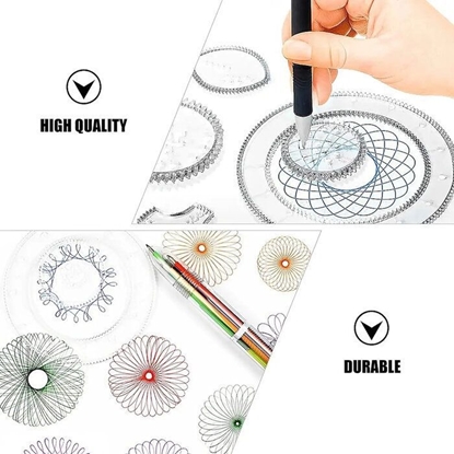 Изображение iLike 28pcs Spiral Drawing Ruler Set Includes Gears Pens A4 Paper Tutorial ABS Plastic
