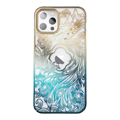 Изображение Kingxbar Luxury iPhone 14 Case with Kingxbar Phoenix Crystals - Gold and Blue