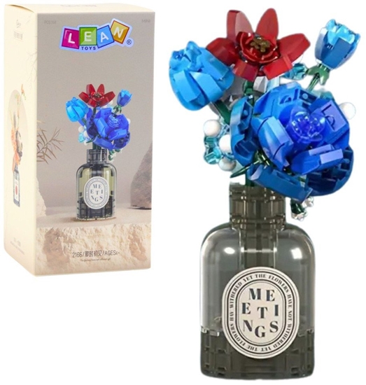Изображение Klocki Konstrukcyjne Bukiet Kwiatów W Wazonie Czerwono-Niebieski 358 el. LEAN Toys