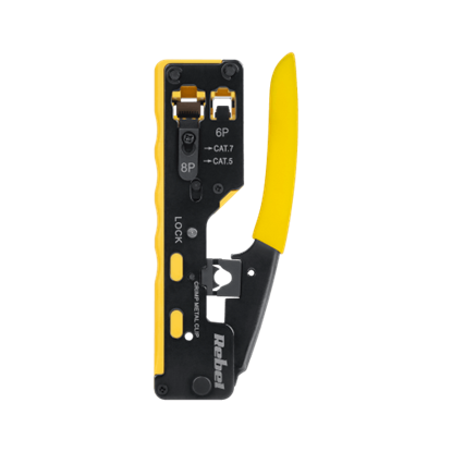 Attēls no Kompakts instruments caurlaides spraudņu RJ45 (EZ-RJ45 tipa) uzspiešanai kabeļiem CAT7, CAT6, CAT5E