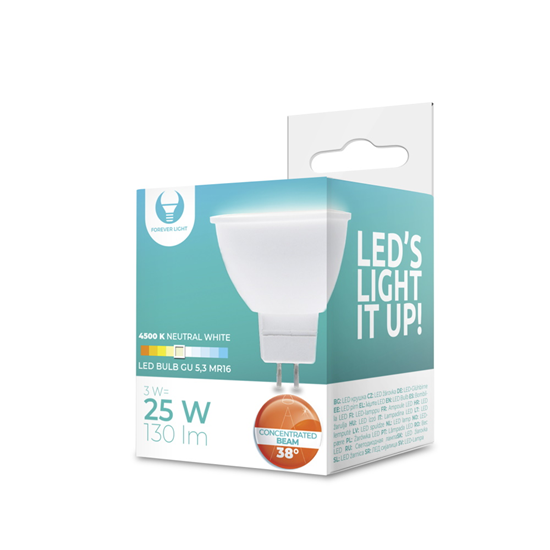 Picture of LED Bulb GU5,3 MR16 3W 12V 4500K 130lm 38° Forever