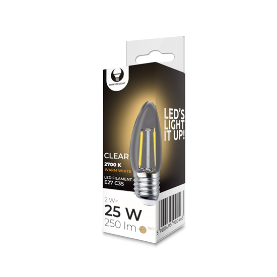 Picture of LED spuldze E27 C35 2W 230V 2700K 250lm caurspīdīg