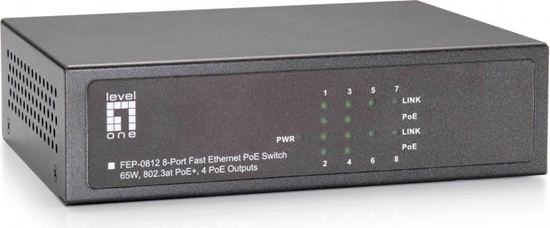 Picture of Level One LevelOne FEP-0812 tīkla pārslēgs Fast Ethernet (10/100) Power over Ethernet (PoE) Melns