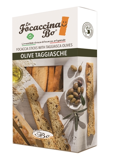 Picture of Maizes standziņas FOCACCINA kraukšķīgā fokača ar Taggiasca olīvām, 100g