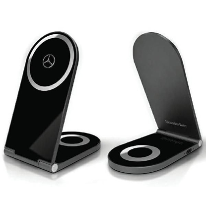 Attēls no Mercedes-Benz Mercedes Silver Stars MagSafe foldable 2in1 15W inductive charger - black