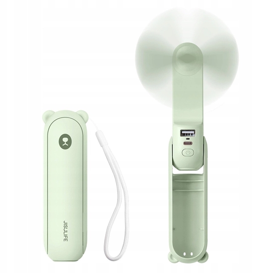 Изображение Mini wentylator Jisulife Handheld Fan Life8 przenony wiatraczek USB z funkcj powerbanka 2000mAh i latark - zielony