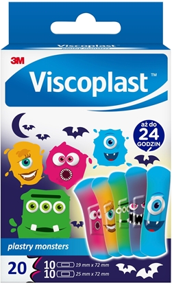 Attēls no Plastry dziecice VISCOPLAST Monsters, 2 rozmiary, 20 szt., pudeko