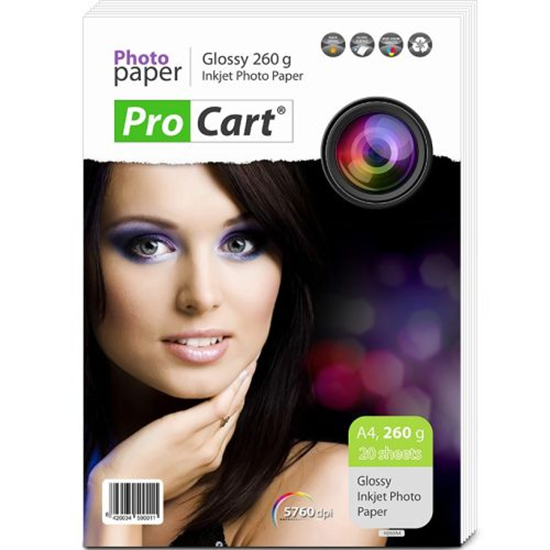 Изображение Procart glancēts fotopapīrs A4 260g|m2 20 lapas