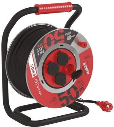 Изображение Emos Przeduacz P084505 zwijany guma/guma 4 gniazda, 3x1,5, 50m metal