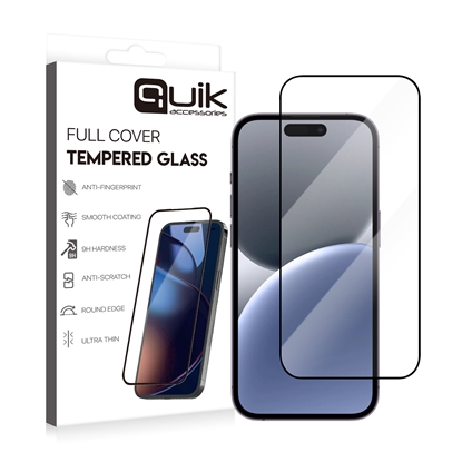 Attēls no Quik Accessories Full Cover Tempered Glass for Apple iPhone 16 Plus