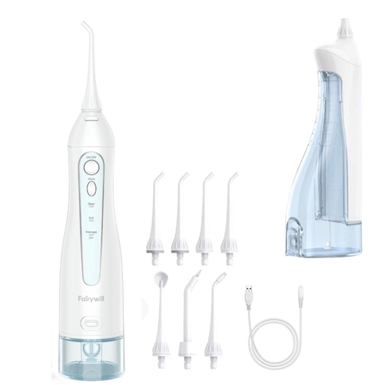 Picture of Riff RF-FW1 bezvadu IPX7 irigators ar 3 režīmiem / 7 uzgaļiem / 1400mAh / 5W / 300ml ūdens tvertnei White