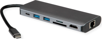 Picture of Roline USB 3.2 Gen 2 Typ C Multiport Docking Station, 8K30 HDMI, 2x USB 3.2 Gen 1, 1x SD/Micro SD Card Reader, 1x USB Type C PD (Power Delivery), 1x Gigabit Ethernet