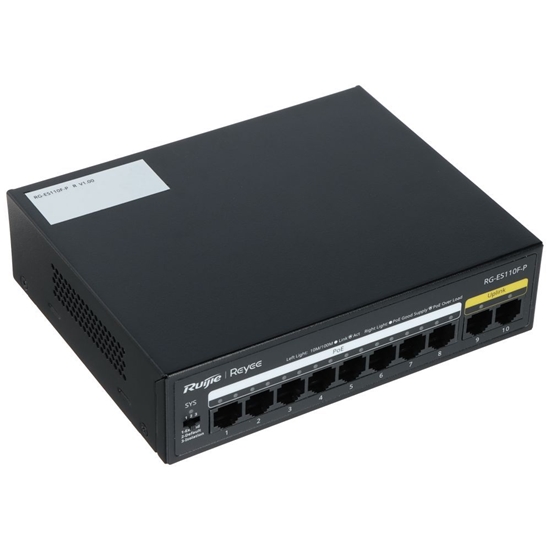 Изображение Ruijie Komutators Ruijie RG-ES110F-P 8-Port 10/100Mbps PoE+ 110W 2-Port 10/100Mbps Unmanaged