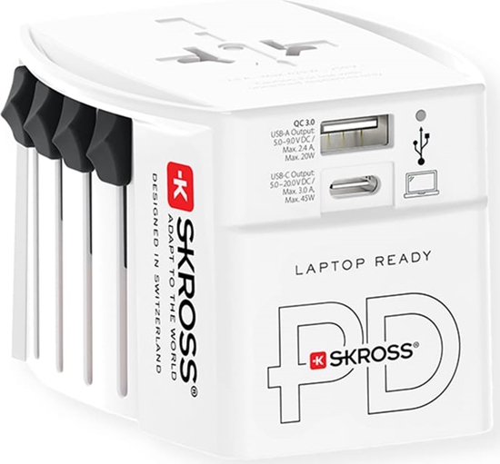 Picture of Skross MUV USB AC45PD World Travel Adapter with USB C cable, worldwide