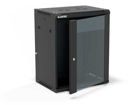 Изображение Szafa Alantec Szafa wiszca 19" 15U 600x450, drzwi szklane jednoskrzydowe, ty osona pena demontowalna, osony boczne pene demontowalne zamykane na klucz, 4 belki, kolor czarny, (SW-15U-600-450-01-CA)