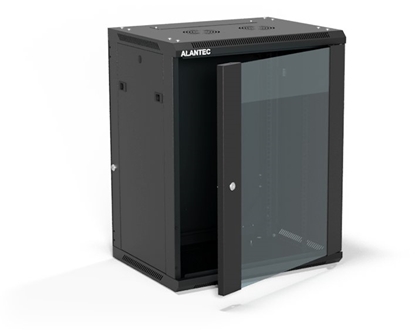 Изображение Szafa Alantec Szafa wiszca 19" 15U 600x450, drzwi szklane jednoskrzydowe, ty osona pena demontowalna, osony boczne pene demontowalne zamykane na klucz, 4 belki, kolor czarny, do samodzielnego montau - Flat Pack, (SW-15U-600-450-01-CF)