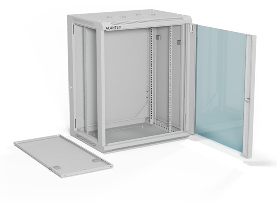 Изображение Szafa Alantec Szafa wiszca 19" 15U 600x450, drzwi szklane jednoskrzydowe, ty osona pena demontowalna, osony boczne pene demontowalne zamykane na klucz, 4 belki, kolor szary, do samodzielnego montau - Flat Pack, (SW-15U-600-450-01-SF)