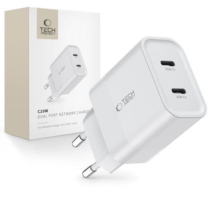 Изображение Tech-Protect Tech-Protect C20W charger 2x USB-C PD 20W - white