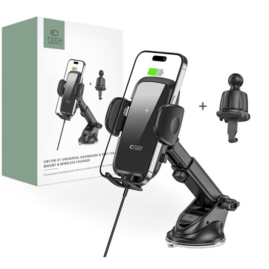 Picture of Tech-Protect Universal Tech-Protect CM15W-V1 Car Phone Holder with 15W Inductive Charger for Cockpit/Air Vent - Black Black