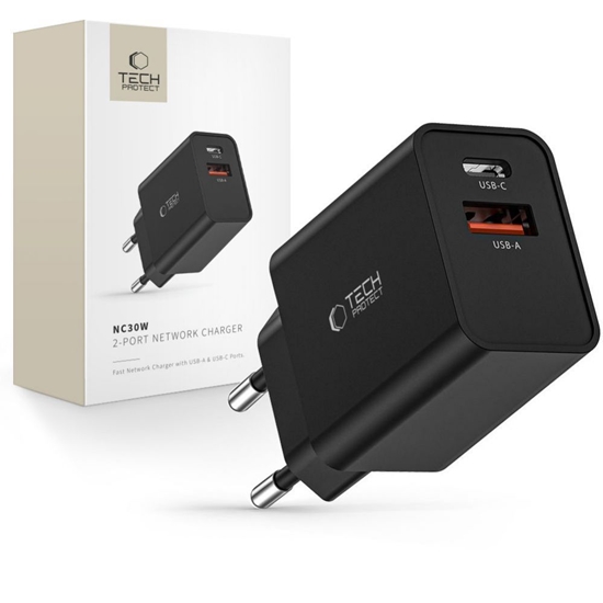 Изображение Tech-Protect Tech-Protect NC30W Charger USB-C PD 30W / USB-A QC 3.0 - Black