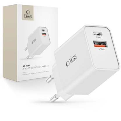 Attēls no Tech-Protect Tech-Protect NC30W USB-C PD 30W / USB-A QC 3.0 charger - white