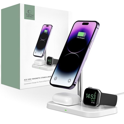 Изображение Tech-Protect Tech-Protect QI15W-A22 MagSafe inductive charger with 3in1 MagSafe stand for smartphone / Apple Watch / AirPods - white