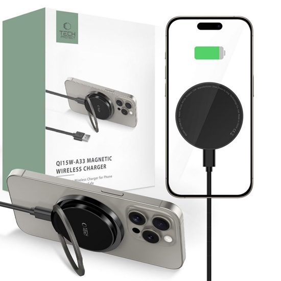 Изображение Tech-Protect Tech-Protect QI15W-A33 Inductive Charger with MagSafe and Stand with USB-A / USB-C Cable - Black