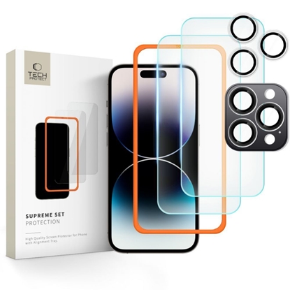 Attēls no Tech-Protect Tech-Protect Supreme Set Tempered Glass for iPhone 16 Pro Max - Transparent (3 pcs.)