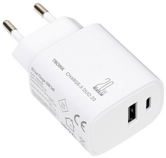 Изображение TROIKA CHA20/WH adowarka do urzdze przenonych Smartfon, Tablet Biay Prd przemienny Szybkie adowanie Wewntrzna
