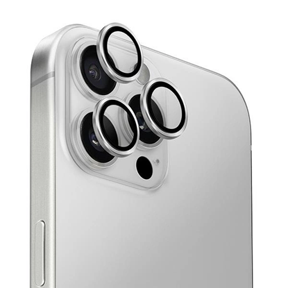 Изображение UNIQ Uniq Optix Aluminum Camera Lens Protector iPhone 16 Pro 6.3" / 16 Pro Max 6.9" sterling silver camera lens glass with applicator